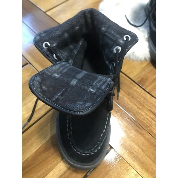 NAUTICA BOYS Youth ANKLE High Top BOOTS BLACK LEATHER LACE UP Boys Size 1 Shoes - Picture 7 of 8